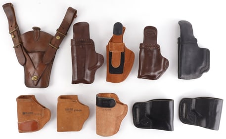 VINTAGE LEATHER HANDGUN HOLSTER LOT OF 10