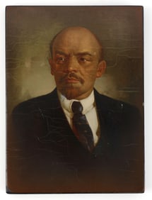 SOVIET ERA LENIN PORTRAIT ON LACQUERED WOOD