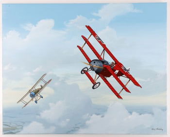 WWI PAINTING OF THE RED BARON IN AERIAL COMBAT
