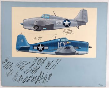 WWII PAINTING OF HELLCAT SIGNED VRACIU & FOSS