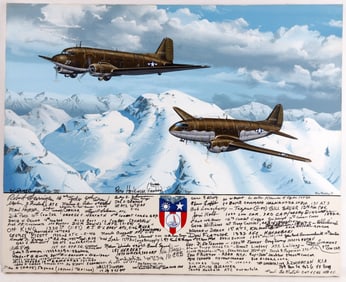 WWII US PILOT SIGNED PAINTING OF THE C-47