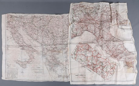 WWII 2 SILK ESCAPE MAPS ITALY SICILY MEDITERRANEAN