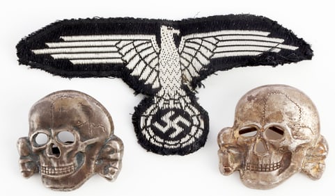 WWII GERMAN REICH SS TOTENKOPF PINS AND PATCH