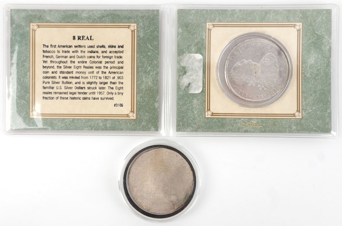 SHIPWRECK COIN LOT DE LEIFDE DUCATON & 8 REALE: 1793 8 Reale, with Potosi mint mark, COA from American Historic Society, loose Ducaton from Netherlands, reputedly from the 1711 Shipwreck De Leifde, no COA just sellers statement