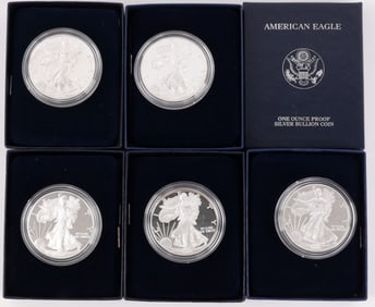 AMERICAN EAGLE SILVER PROOF LOT OF 5 MIX DATE