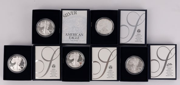 AMERICAN EAGLE SILVER PROOF LOT OF 5 MIX DATE