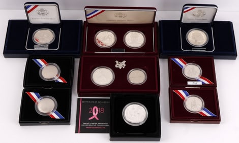 SILVER COMMEMORATIVE COINS SPORTS OLYMPIC LOT OF 9