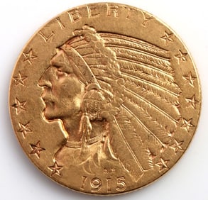 1915 S US $5 GOLD COIN INDIAN HEAD