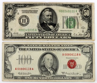 1928 SERIES $50 & 1966 $100 BANKNOTE LOT