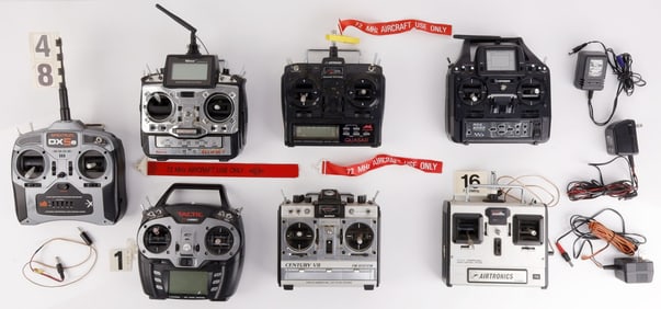LOT 7 VINTAGE ASSORTED RC TRANSMITTER CONTROLLERS