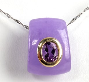 14K WHITE GOLD LAVENDER JADE AMETHYST NEKLACE
