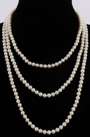 14K YELLOW GOLD 64 INCH CULTURED PEARL NECKLACE