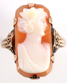 ANTIQUE 10K YELLOW GOLD CAMEO RING SZ 5