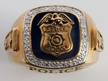STERLING SILVER AND DIAMOND POLICE RING