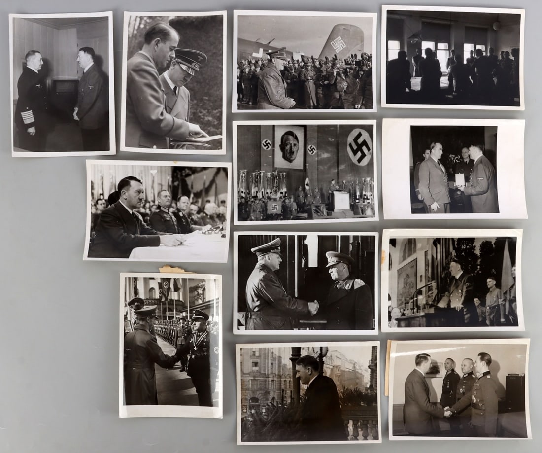 LOT OF 12 WWII GERMAN HEINRICH HOFFMAN PHOTOGRAPHS: Lot of TWELVE (12). Very nice collection with many showing Adolf Hitler and other leaders. 5 X 7 inches each.