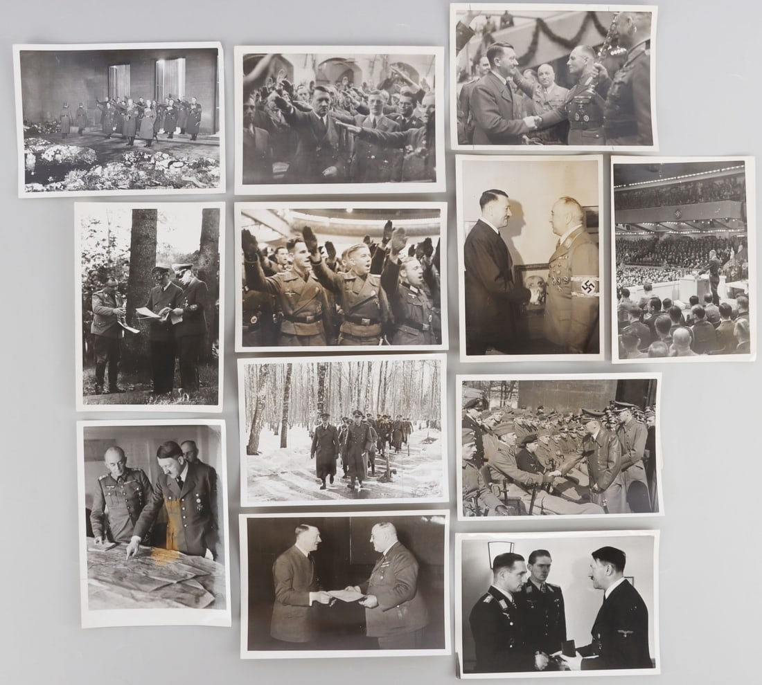 LOT OF 12 WWII GERMAN HEINRICH HOFFMAN PHOTOGRAPHS: Lot of TWELVE (12). Very nice collection with many showing Adolf Hitler, youth, rallies, and funeral procession. 5 X 7 inches each.