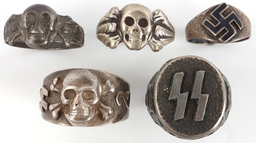 LOT OF 5 WWII GERMAN RINGS SS TOTENKOPF