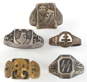 LOT OF 5 WWII GERMAN RINGS SS TOTENKOPF WEST WALL