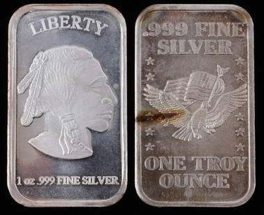 LOT OF 2 1 OZT OUNCE .999 FINE SILVER BAR INGOT: Lot of TWO (2) refinery bars. Each is 1 OZT in silver. This lot reserved at melt.