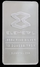 ELEMETAL 10 OZT OUNCE .999 SILVER BAR INGOT