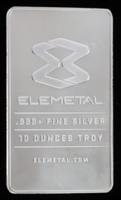 ELEMETAL 10 OZT OUNCE .999 FINE SILVER BAR INGOT