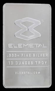 ELEMETAL 10 OZT OUNCE .999 FINE SILVER BAR INGOT: Electronically tested, refiner bar. This lot reserved at melt.