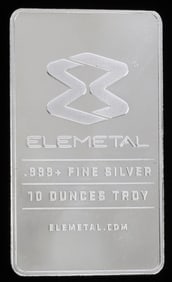 ELEMETAL 10 OZT OUNCE .999 FINE SILVER BAR INGOT