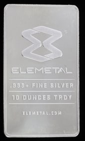 ELEMETAL 10 OZT OUNCE .999 SILVER BAR INGOT