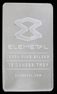 ELEMETAL 10 OZT OUNCE .999 SILVER BAR INGOT: Electronically tested, refiner bar. This lot reserved at melt.