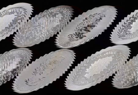 LOT 6 SILVER OWL MAPLE AUSTRIA PHILHARMONIC COINS: Lot of SIX (6). Mixed dates. All brilliant uncirculated. Proof-like. 1 OZT ounce each. This lot reserved at melt.