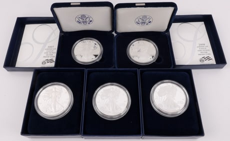AMERICAN EAGLE SILVER PROOF LOT OF 5 MIX DATE