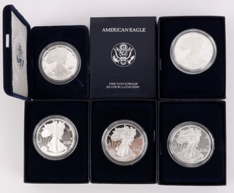 AMERICAN EAGLE SILVER PROOF LOT OF 5 MIX DATE
