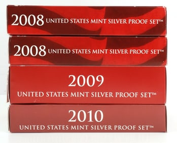 2008 2008 2009 2010 SILVER U.S. PROOF SET LOT OF 4