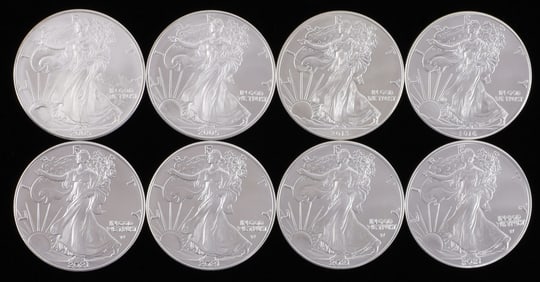 8 MIX DATE 1 OZT OUNCE SILVER AMERICAN EAGLE COINS