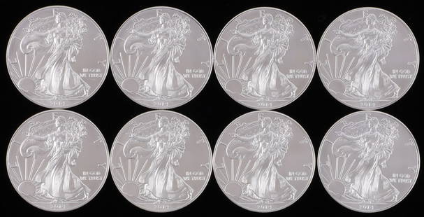 8 2014 1 OZT OUNCE SILVER AMERICAN EAGLE BU COINS: Lot of EIGHT (8). Brilliant uncirculated This lot reserved at melt.