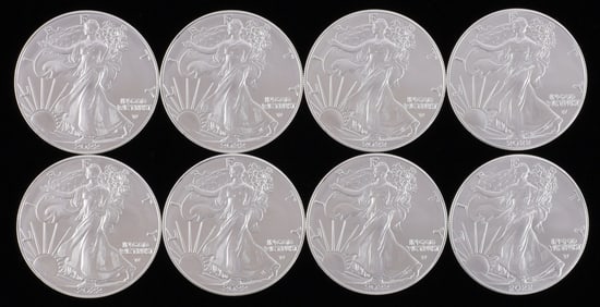 LOT OF 8 2022 1 OZT SILVER AMERICAN EAGLE BU COINS