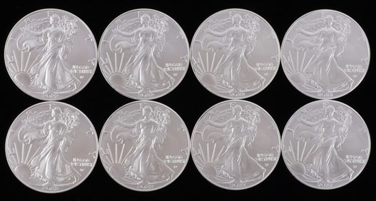 LOT OF 8 2022 1 OZT SILVER AMERICAN EAGLE BU COINS