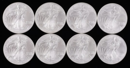 LOT OF 8 2001 1 OZT SILVER AMERICAN EAGLE BU COINS