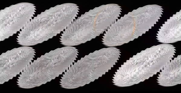 LOT OF 8 2001 1 OZT SILVER AMERICAN EAGLE BU COINS: Lot of EIGHT (8). All brilliant uncirculated. This lot reserved at melt.