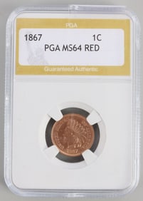 1867 INDIAN HEAD CENT MS 64 RED