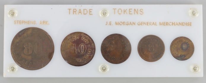 J.E. MORGAN STEPHENS ARK. TRADE TOKEN 5 PIECE SET