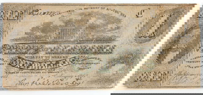 STATE ALABAMA CONFEDERATE STATE OBSOLETE BANKNOTE: Nice F condition, free of pinholes or tears.