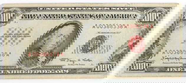 1966 SERIES RED SEAL $100 FRN BANKNOTE