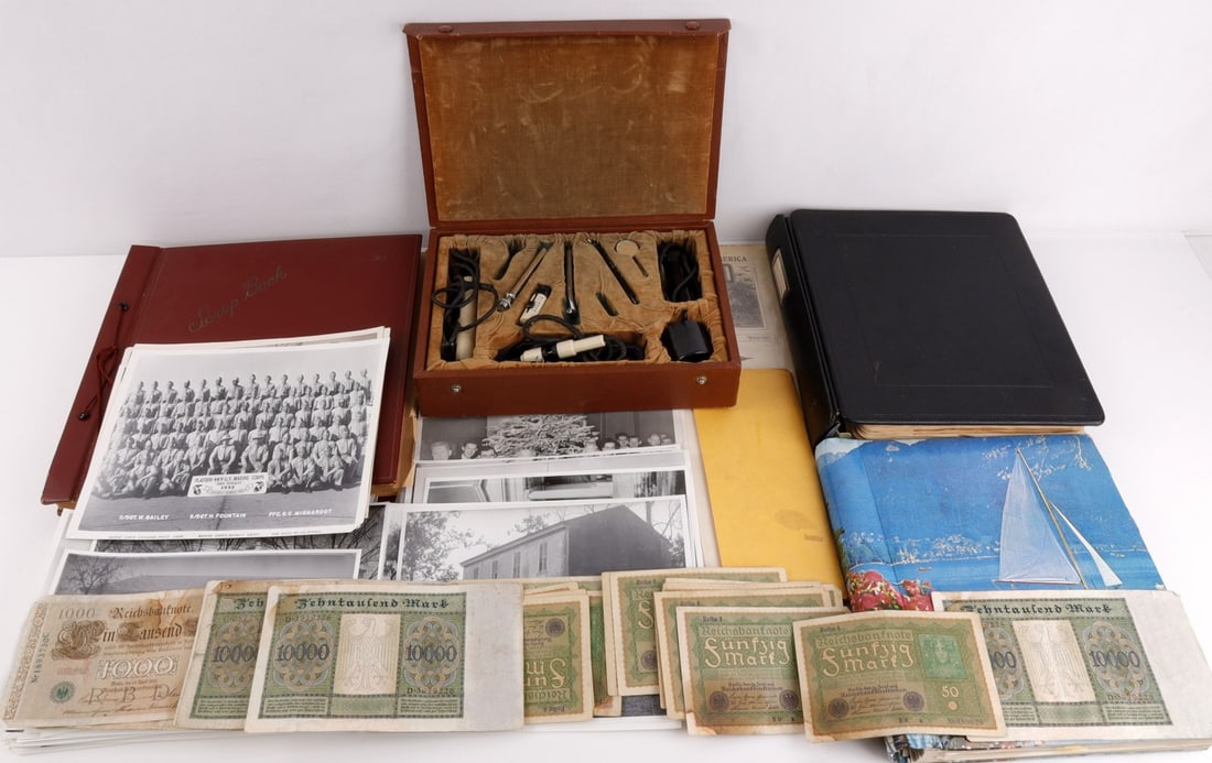 SCRAPBOOK COLLECTION AMERICAN FIELD PHOTOGRAPHS: Diverse ephemera for the most part collection to includes a scrapbook with early 20th century buying receipts, A collection of 1909 American Field newspapers, scrapbook filled with 1920's and 1930's p