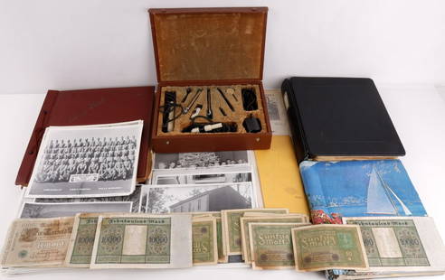 SCRAPBOOK COLLECTION AMERICAN FIELD PHOTOGRAPHS: Diverse ephemera for the most part collection to includes a scrapbook with early 20th century buying receipts, A collection of 1909 American Field newspapers, scrapbook filled with 1920's and 1930's