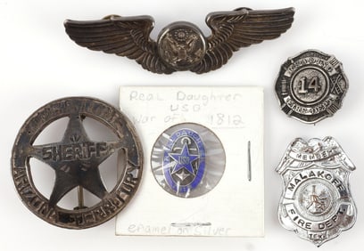 US SHERIFF FIRE DEPARTMENT BADGE AND PIN LOT OF 6