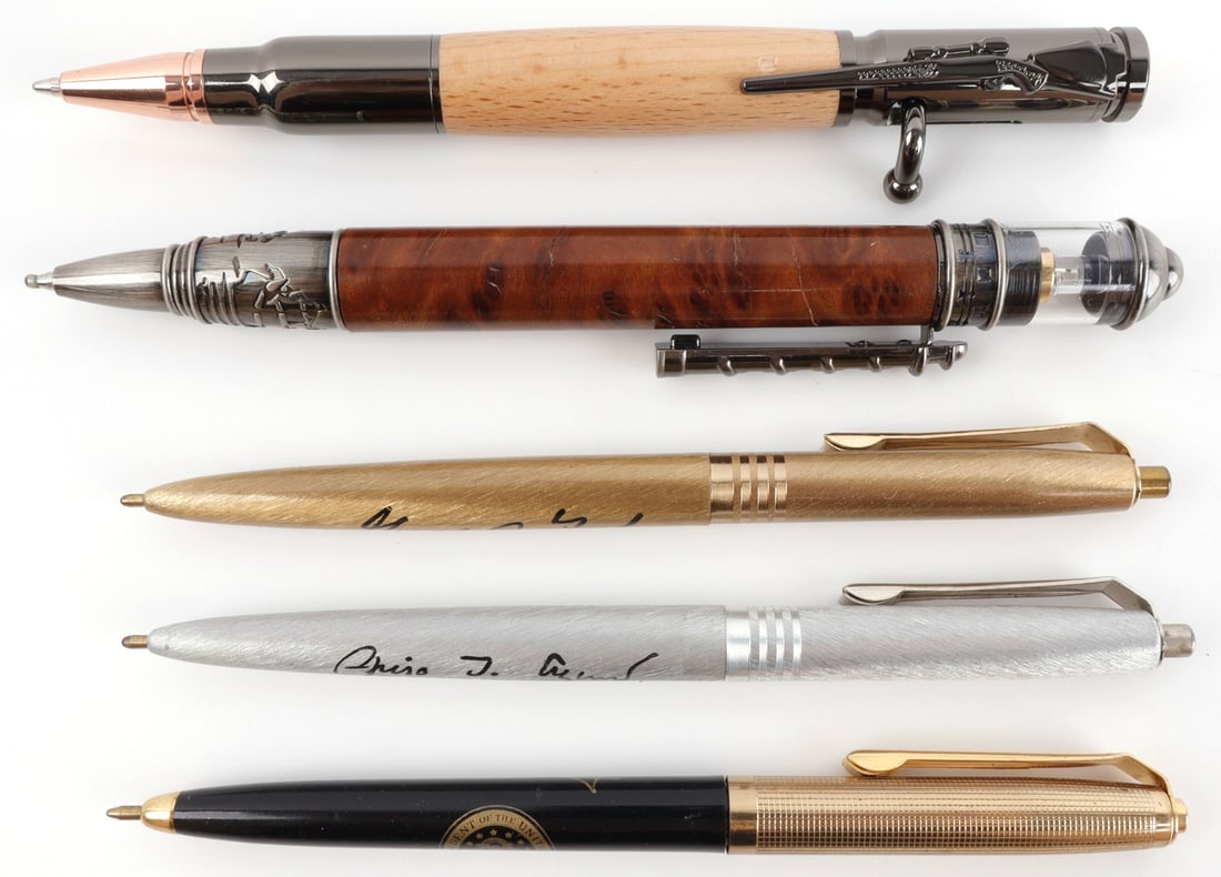 BALL POINT PEN LOT TACTICAL & PRESIDENT SIGNED: All but one of the tactical need ink refills, otherwise very good.