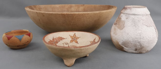 WOOD MUNISING BOWL & CERAMIC LOT