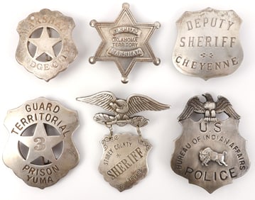 LOT OF 6 MARSHALL & SHERIFF BADGES AMERICAN WEST