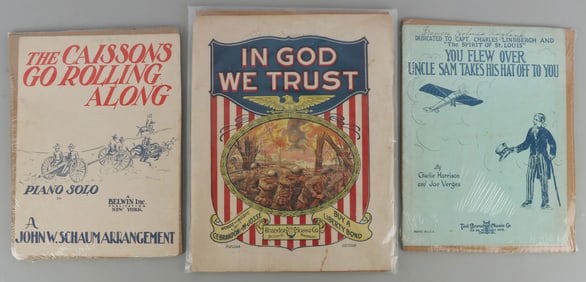 3 WWI SPANAM SHEET MUSIC CHARLES LINDBERGH CAISSON